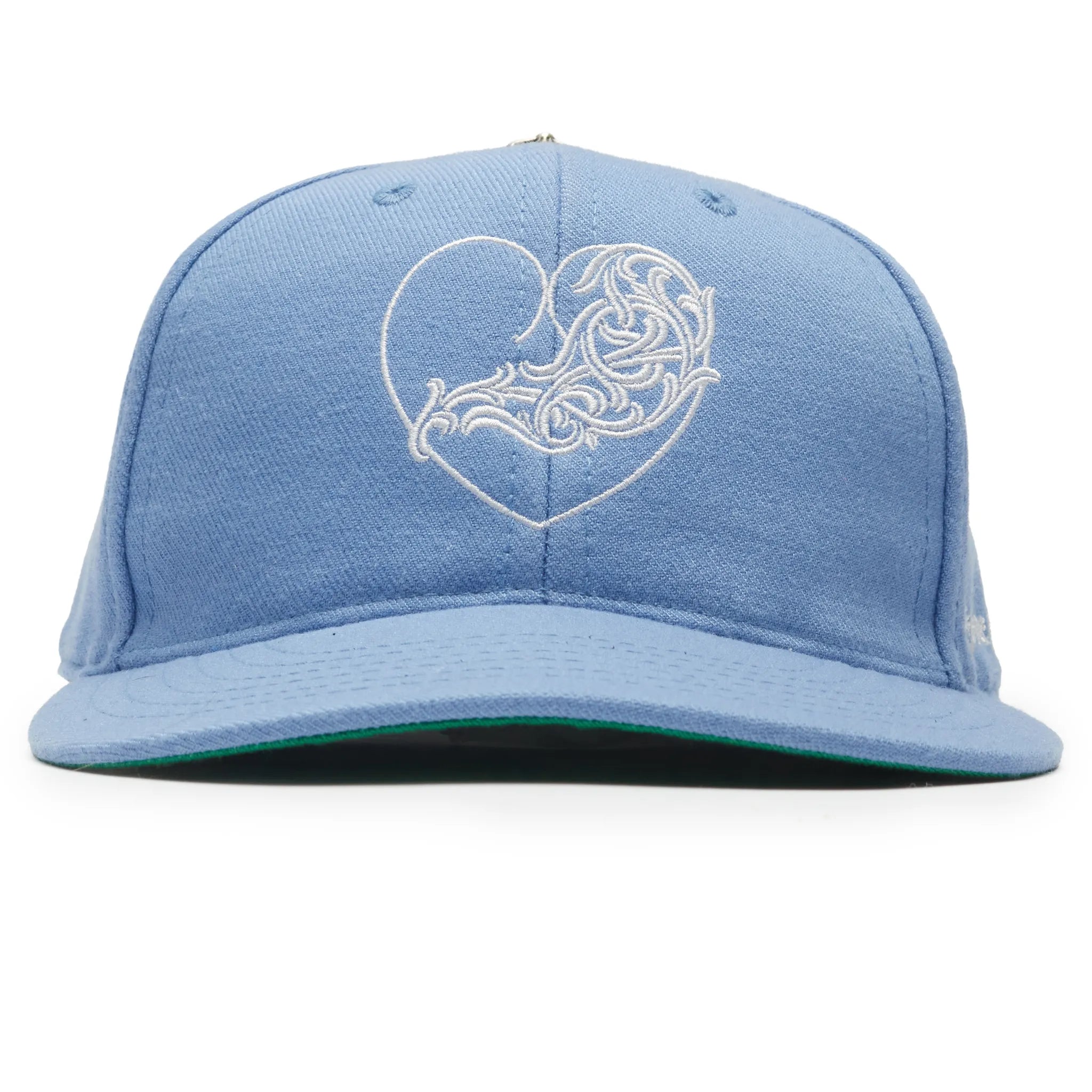Front View of Chrome Hearts Vinny Heart Embroidered Light Blue Baseball Cap